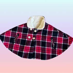 Plaid Kids Cape Jacket - Pink and Black